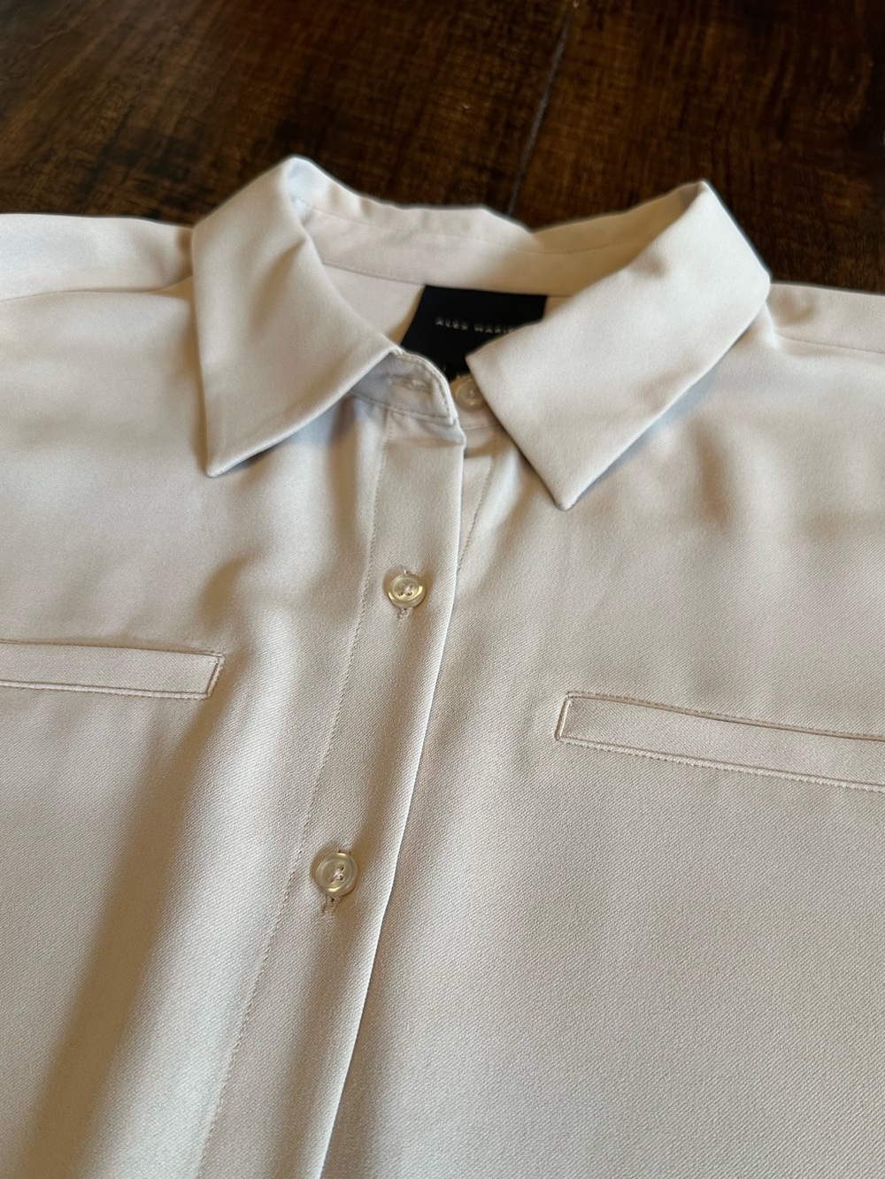 Alex Marie | Beige Minimalist Neutral Button Down Long Sleeve Blouse, Size M - Picture 3 of 7